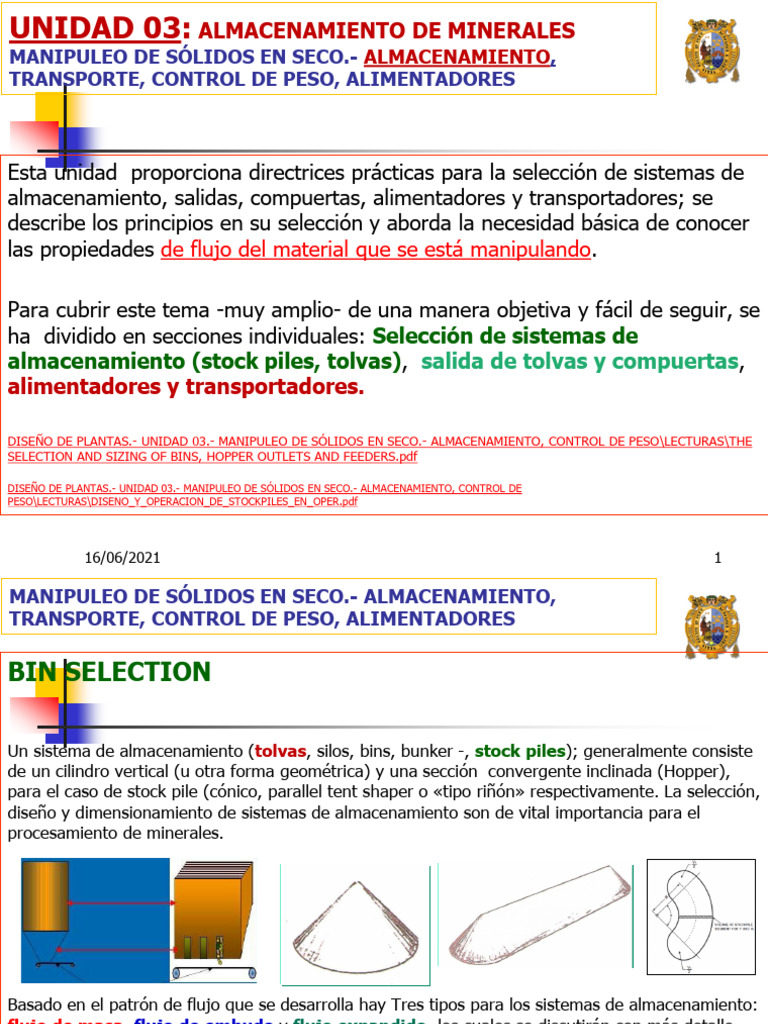 Diseño y Selección de Tolvas para Minerales | PDF | Sólido | Transporte