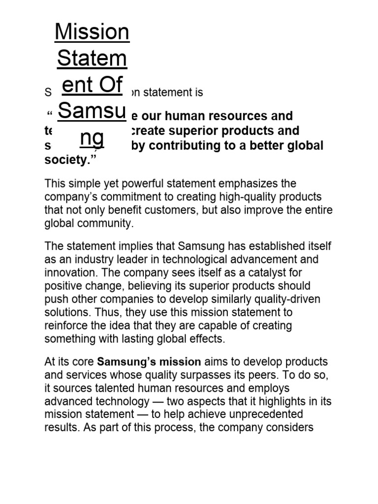 Samsung Mission Statement PDF Innovation Samsung