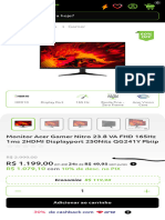 Monitor Acer Gamer Nitro 23.8 VA FHD 165Hz 1ms 2HDMI Displayport 250nits QG241Y Pbiip