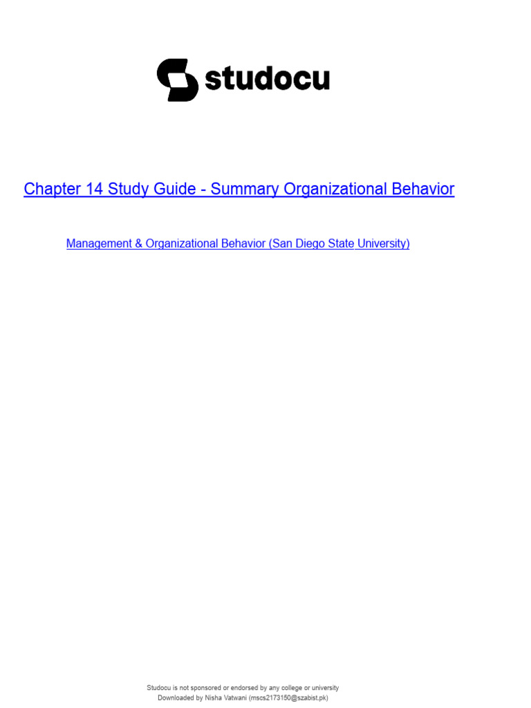 Chapter 14 Study Guide Summary Organizational Behavior | PDF ...