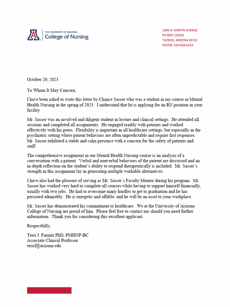Recommendation for RN Position: Chance Sasser | PDF