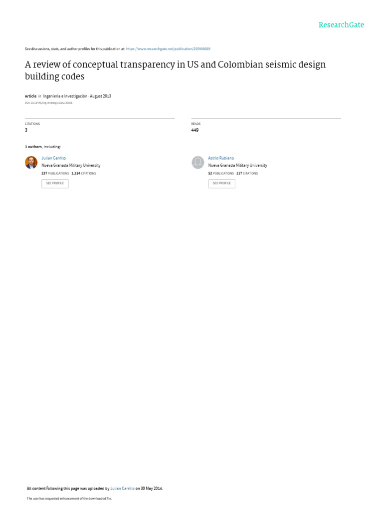 Final Conceptual Transparency Us Col Seismic Design Codes Pdf