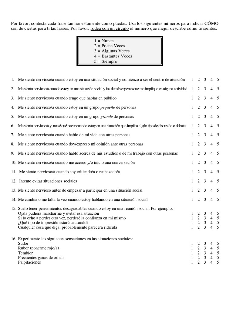 SPAI-B - Rev (Ansiedad Social) | PDF