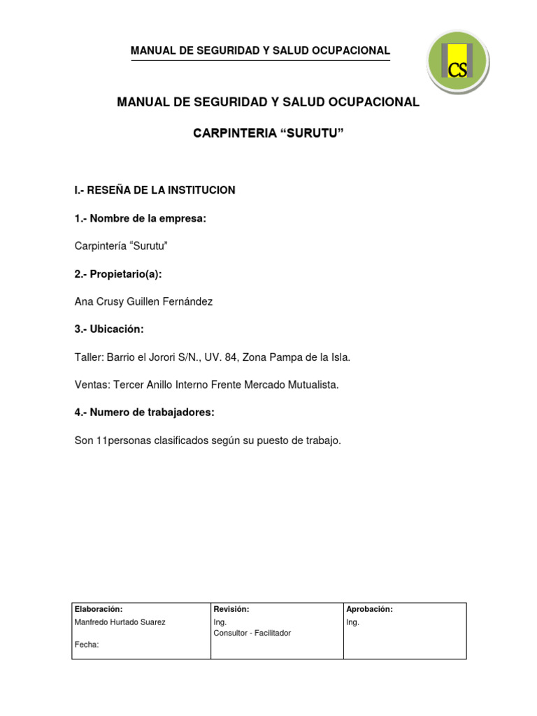 Manual D Higiene y Seguridad Ocupacional de La Carpinteria Surutu | PDF ...