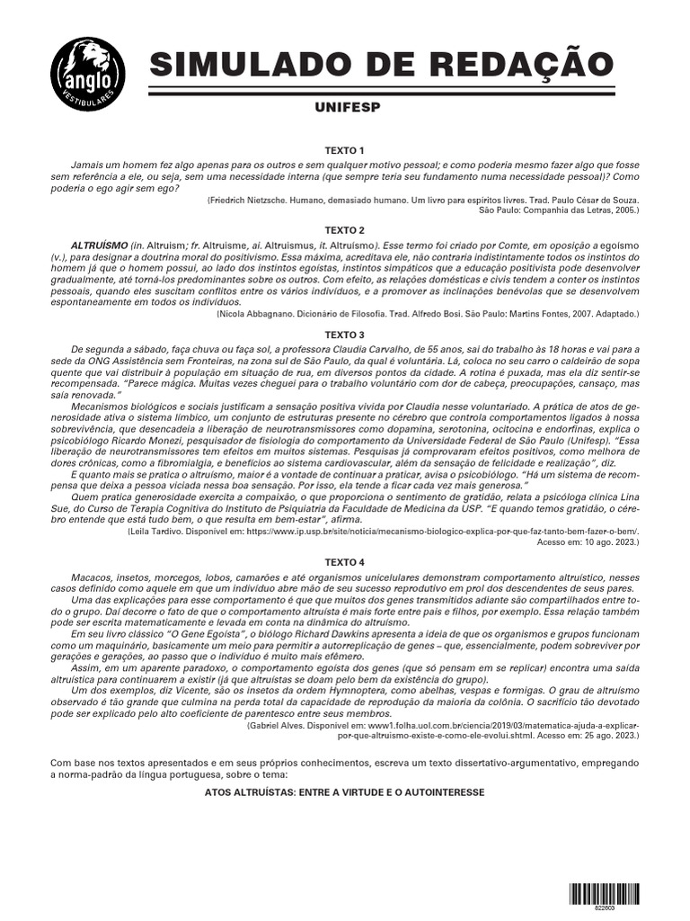 Simulado de Redação | Download grátis PDF | Comportamento | Dor