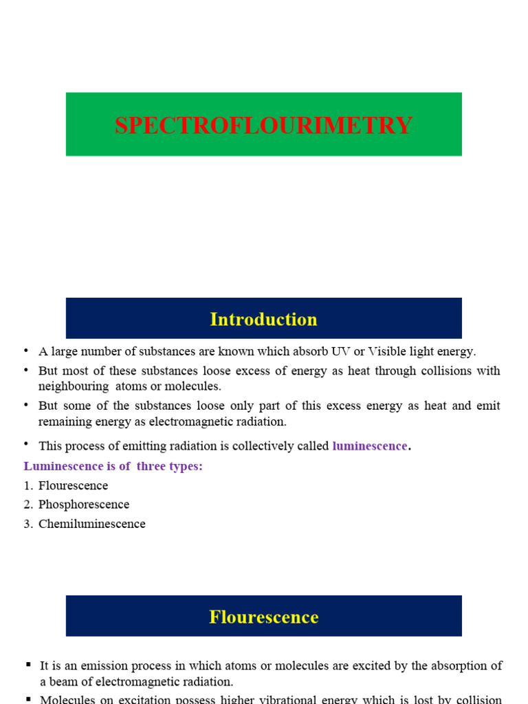 FLOURIMETRY PDF Fluorescence Spectroscopy Fluorescence