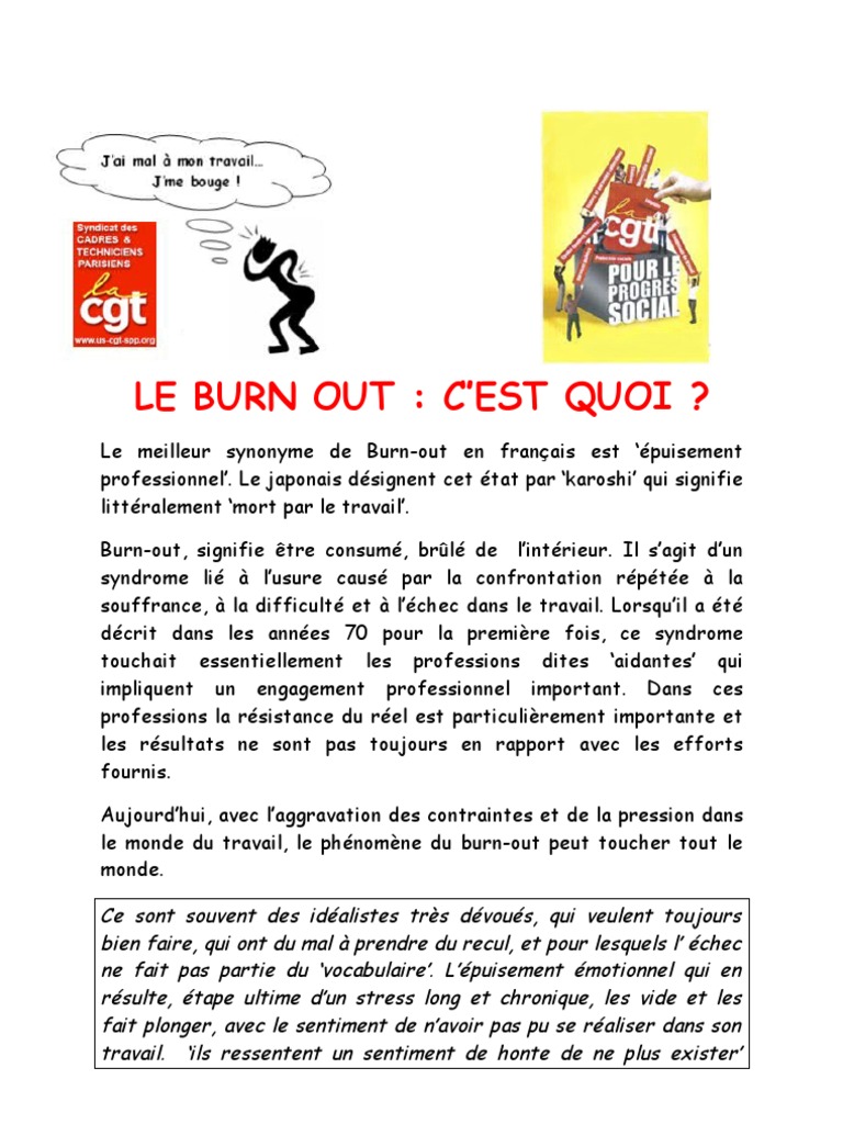 Comprendre le Burn-Out au Travail | PDF | Syndrome d'épuisement ...