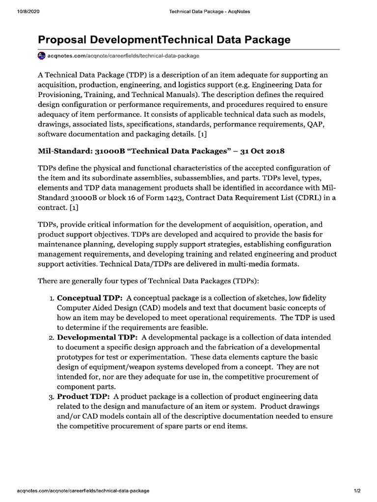 Technical Data Package - AcqNotes | PDF