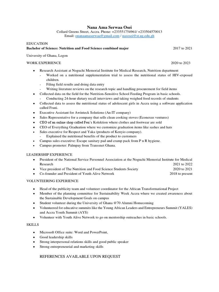 CV - Nana Ama Serwaa Osei | PDF