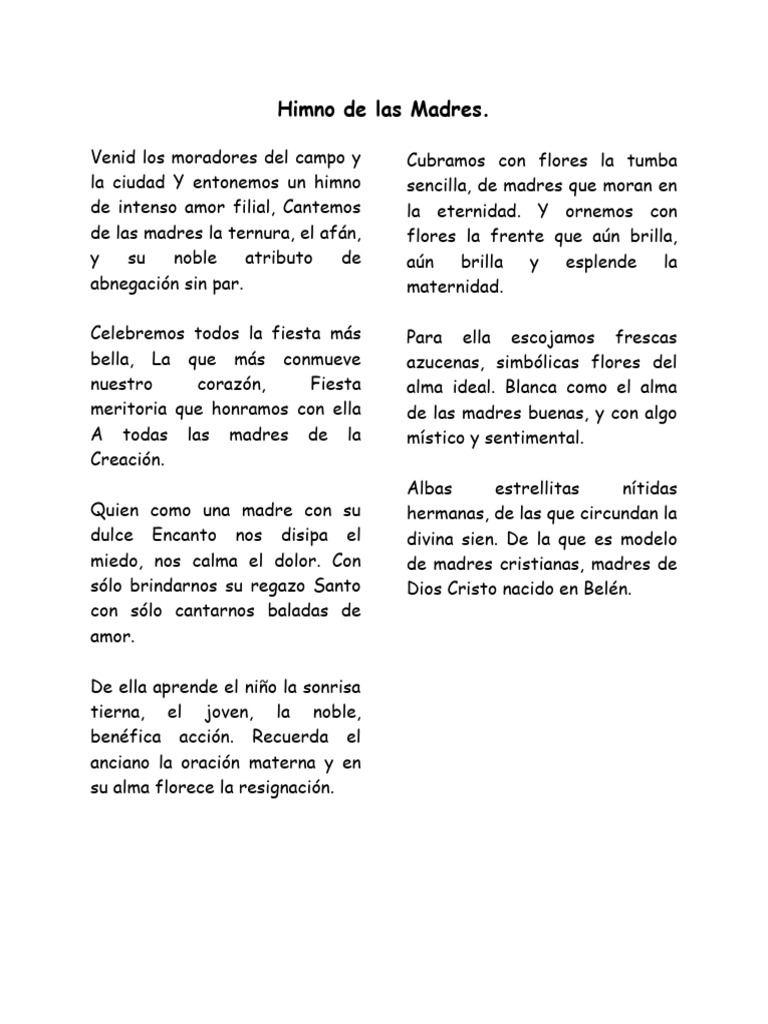 Himno a las Madres: Letra Completa | PDF