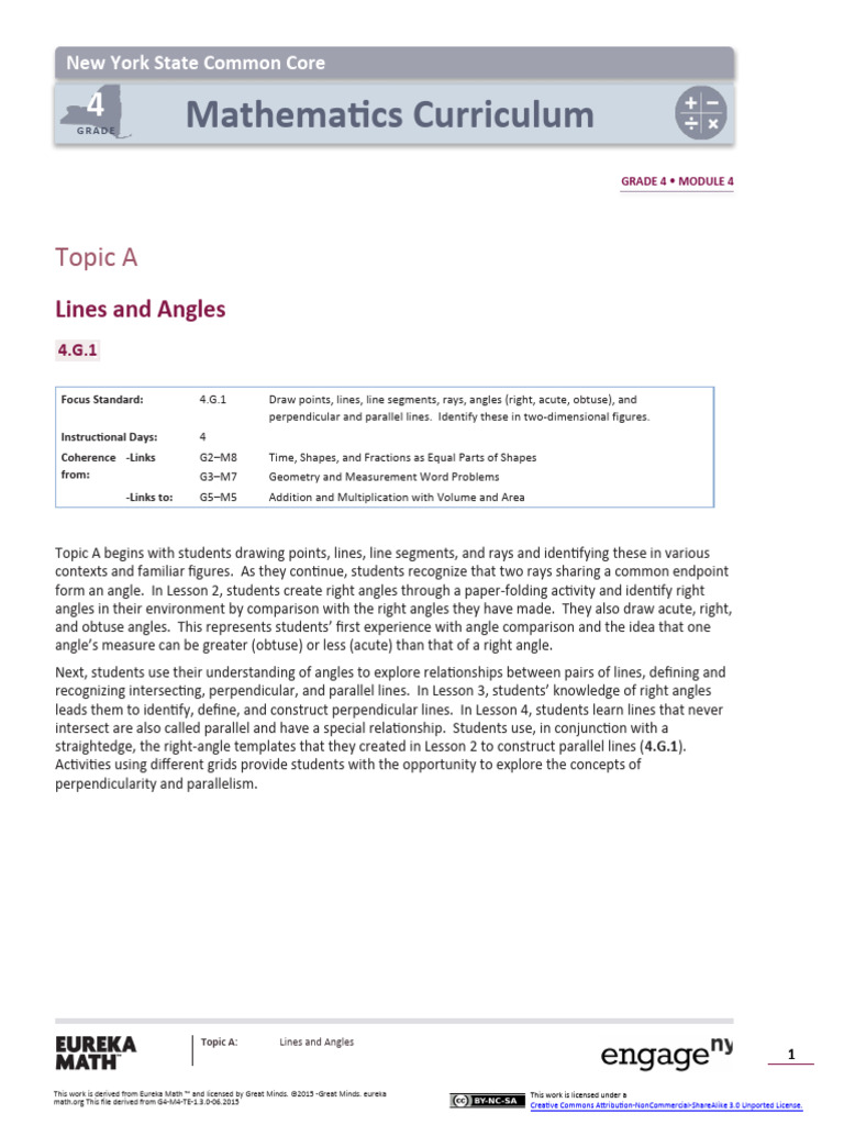 Math g4 m4 Topic A Overview | PDF | Angle | Line (Geometry)