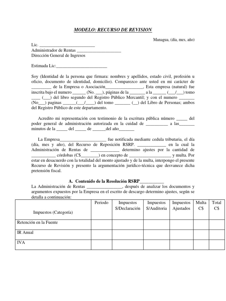 Modelo Recurso de Revision - Dgi | PDF | Justicia | Crimen y violencia