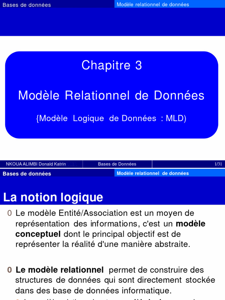 Modèle Relationnel de Données | PDF | Modèle relationnel | Bases de données