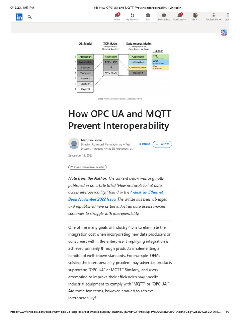 How OPC UA and MQTT Prevent Interoperability - LinkedIn | PDF ...