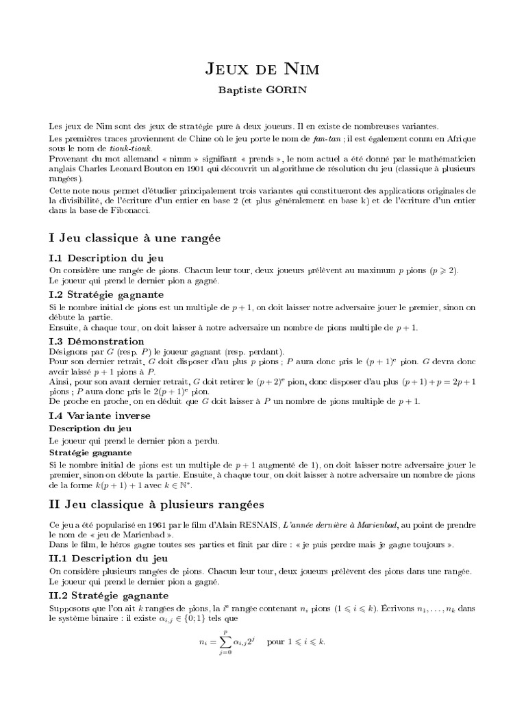 Stratégies des jeux de Nim en ligne | PDF | Gaming | Jeux d'adresse mentale