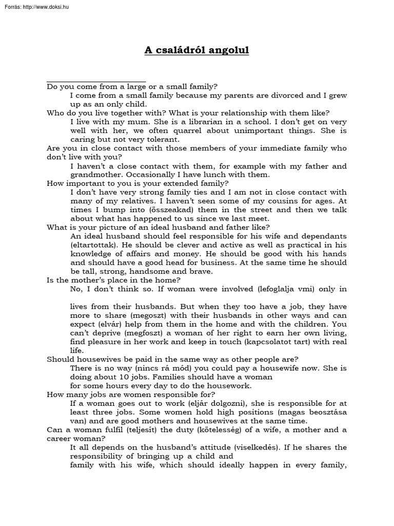 A Csaladrol Angolul | PDF | Housewife | Wedding
