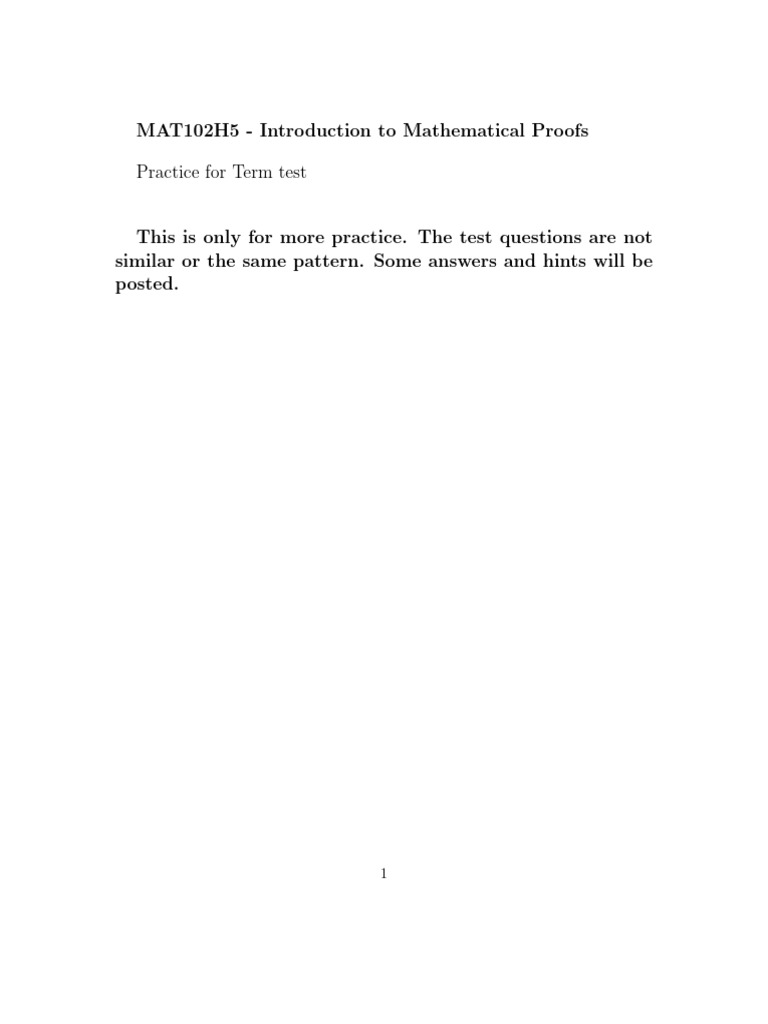 MAT102H5 Proofs Practice Test Guide | PDF | Teaching Methods ...