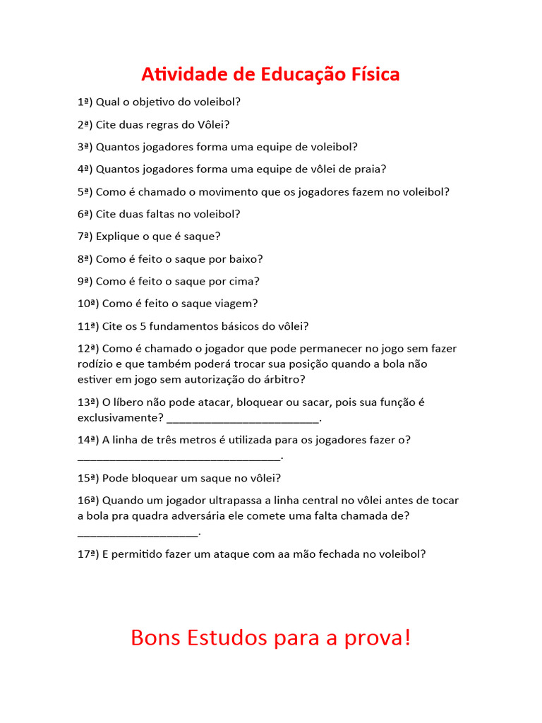Atividade de Educação Física | PDF | Carreira e Crescimento | Esportes ...