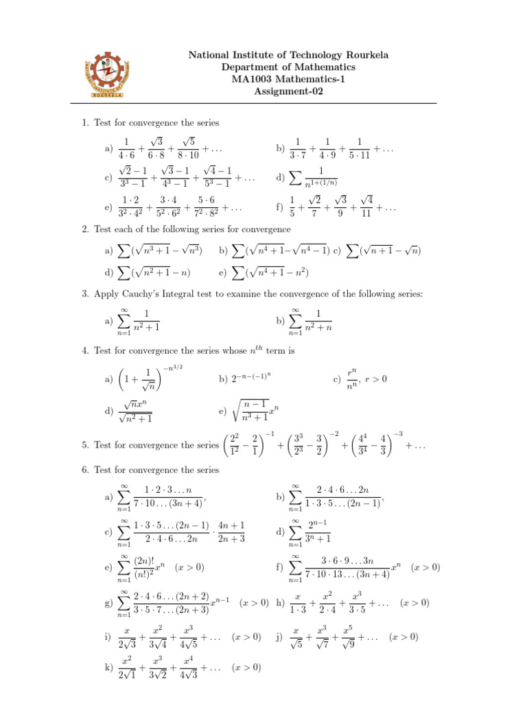 Convergence Tests for Mathematical Series | PDF | Mathematics | Algebra