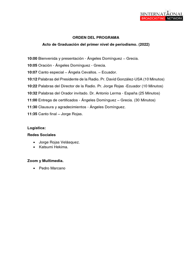 Orden del programa pdf