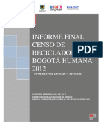 Uaesp Informe Final Censo de Recicladores Bogota 2012