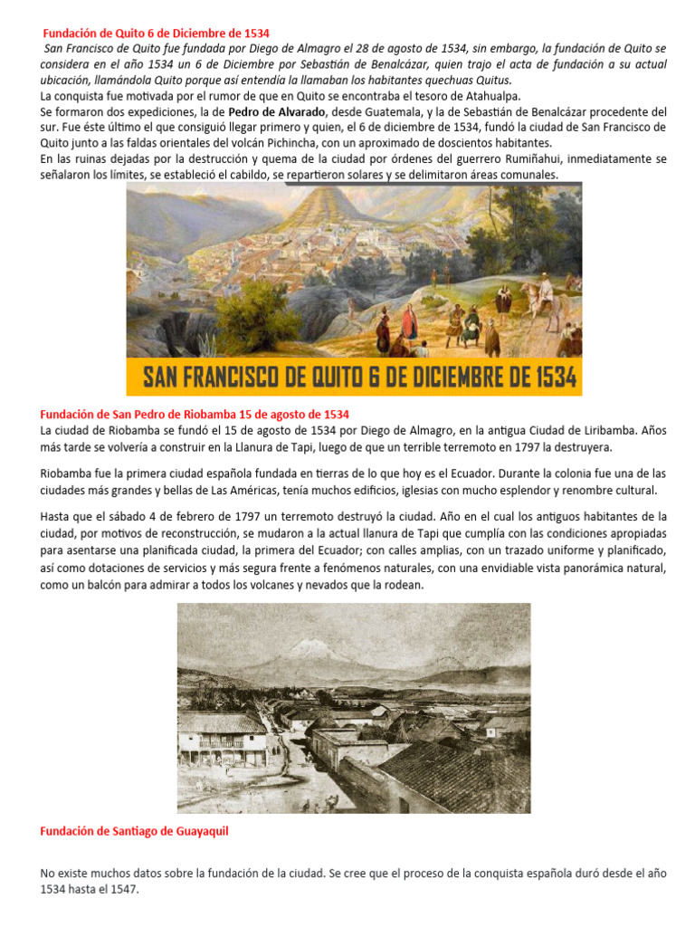 Fundación de Quito 6 de Diciembre de 1534 | PDF | América del Sur