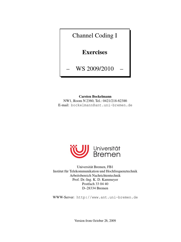 Channel Coding Exercises - WS 2009/2010 | PDF | Theoretical Computer ...