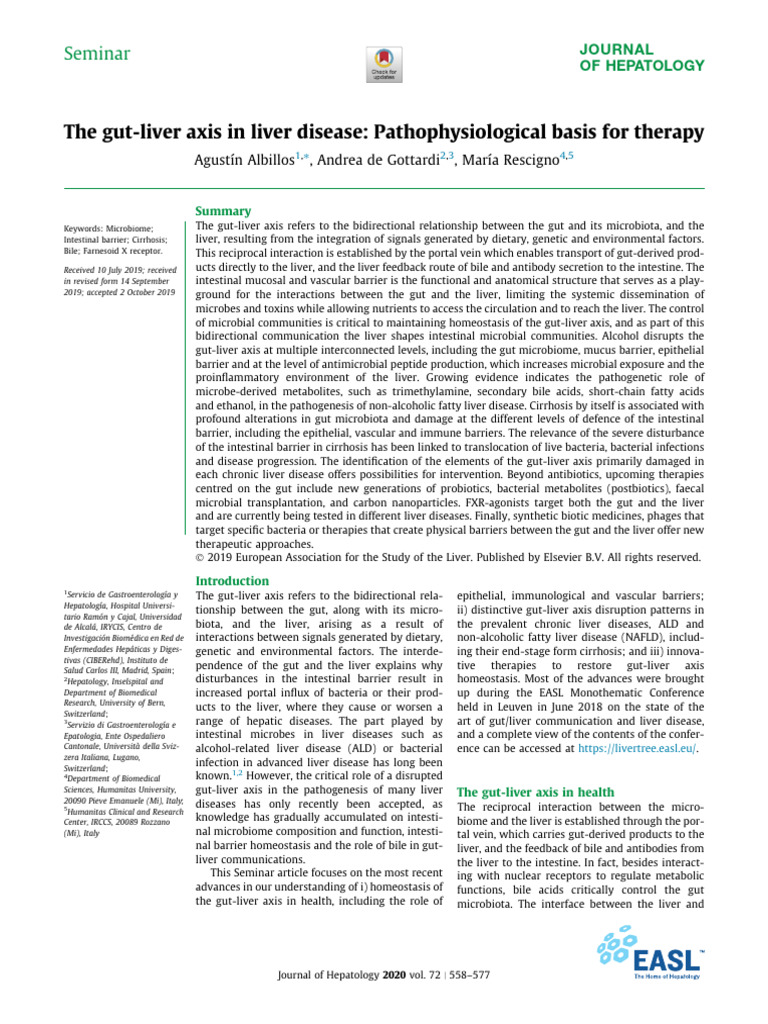 The Gut-Liver Axis in Liver Disease: Pathophysiological Basis For ...