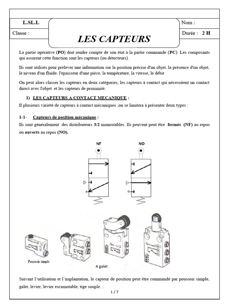 Types de capteurs : contact et proximité | PDF | Capteur | Sciences ...