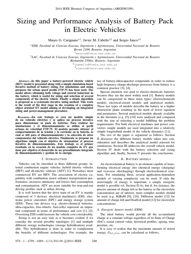 Battery Sizing for Electric Vehicles | PDF | Electric Vehicle ...