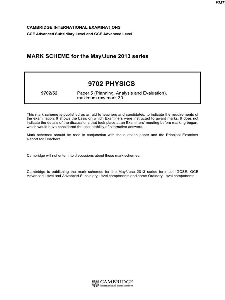 June 2013 v2 ms paper 5 cie physics a level pdf