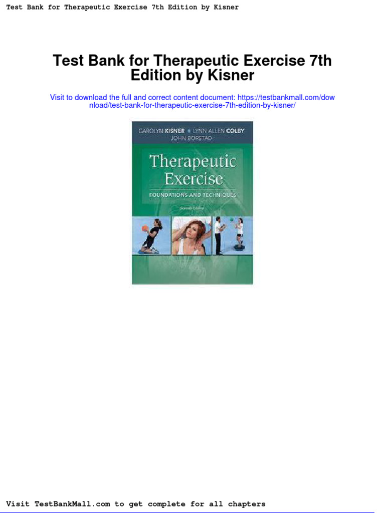 Test Bank For Therapeutic Exercise 7th Edition by Kisner PDF