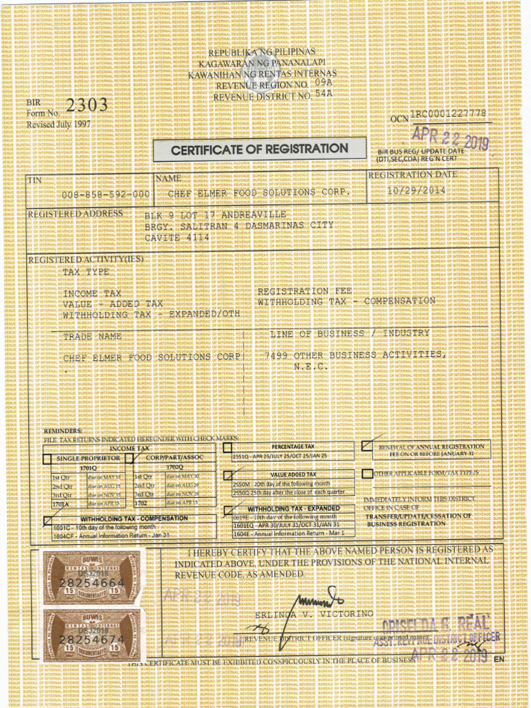 CCF - Certificate of Registration | PDF