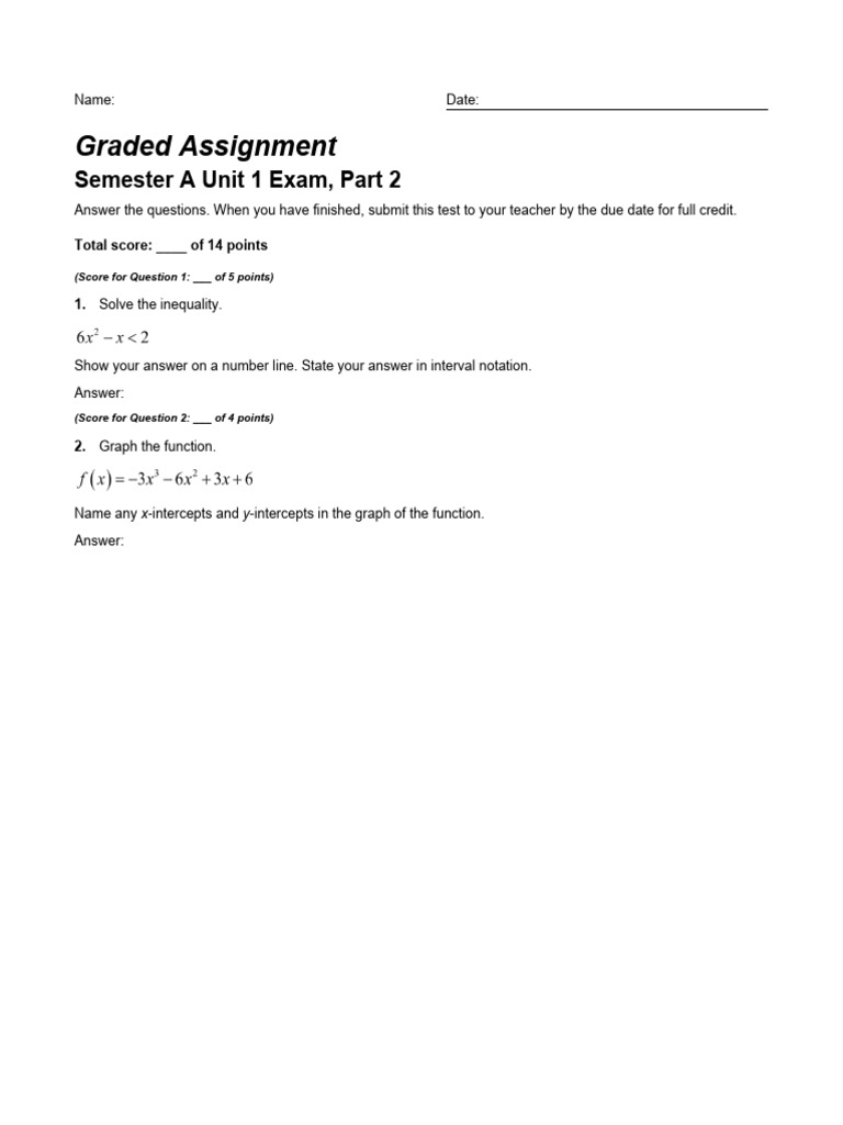Inequalities and Graphing Functions Exam | PDF | Teaching Methods ...