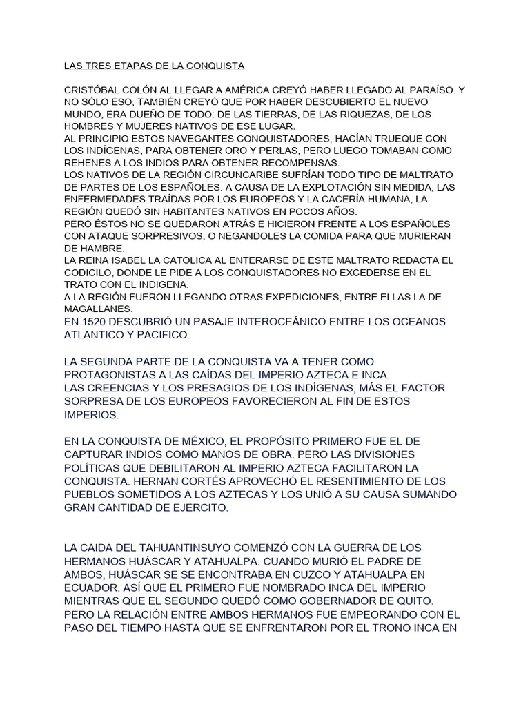 Las Tres Etapas de La Conquista | PDF | Imperio Inca | Francisco Pizarro