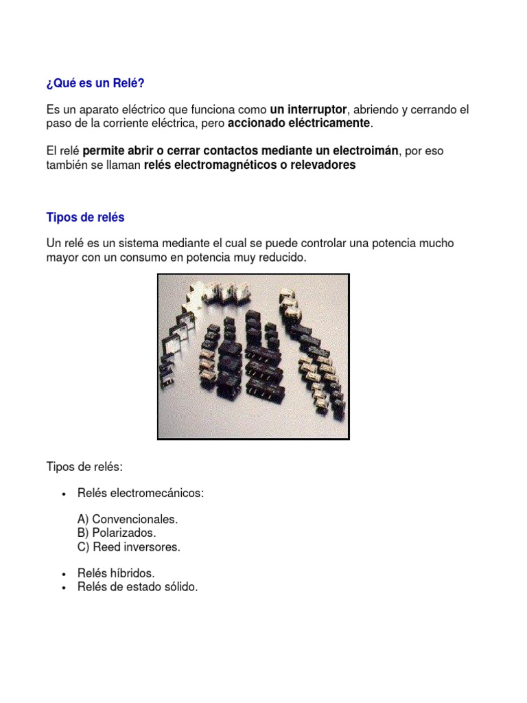 Tipos y Funcionamiento de Relés Eléctricos | PDF | Relé | Ingeniería ...