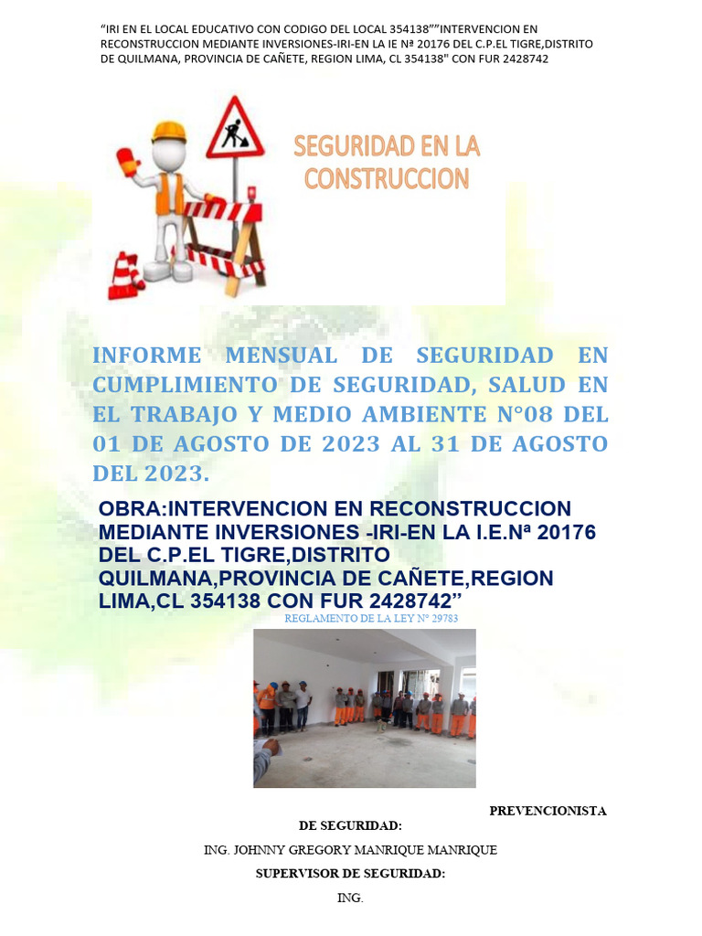Informe Mensual de Seguridad en Obra | PDF | Seguridad y salud ...