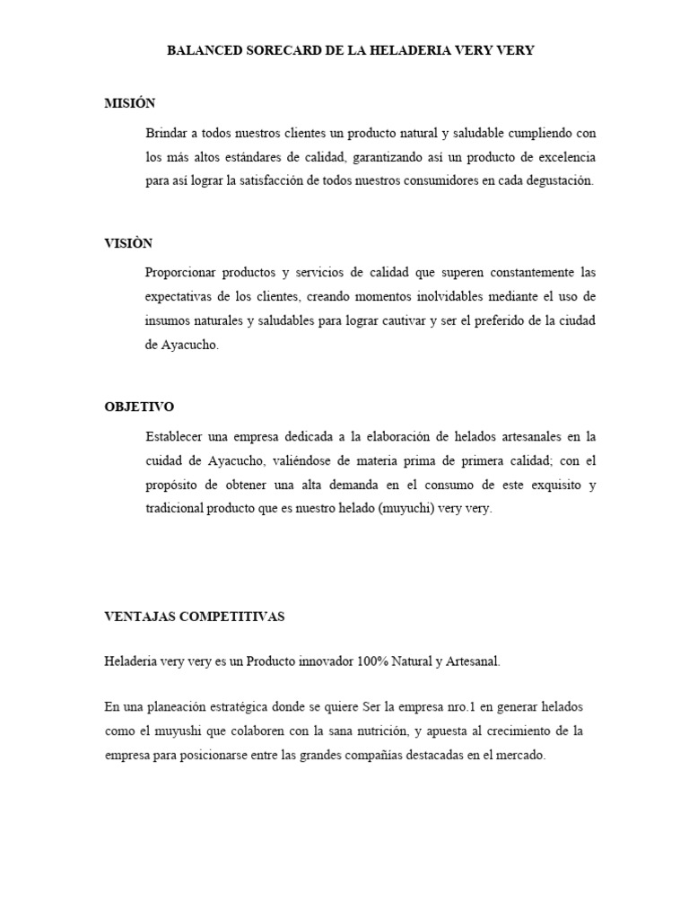 Balanced Scorecard Heladeri Very Very | PDF | Business | Calidad ...