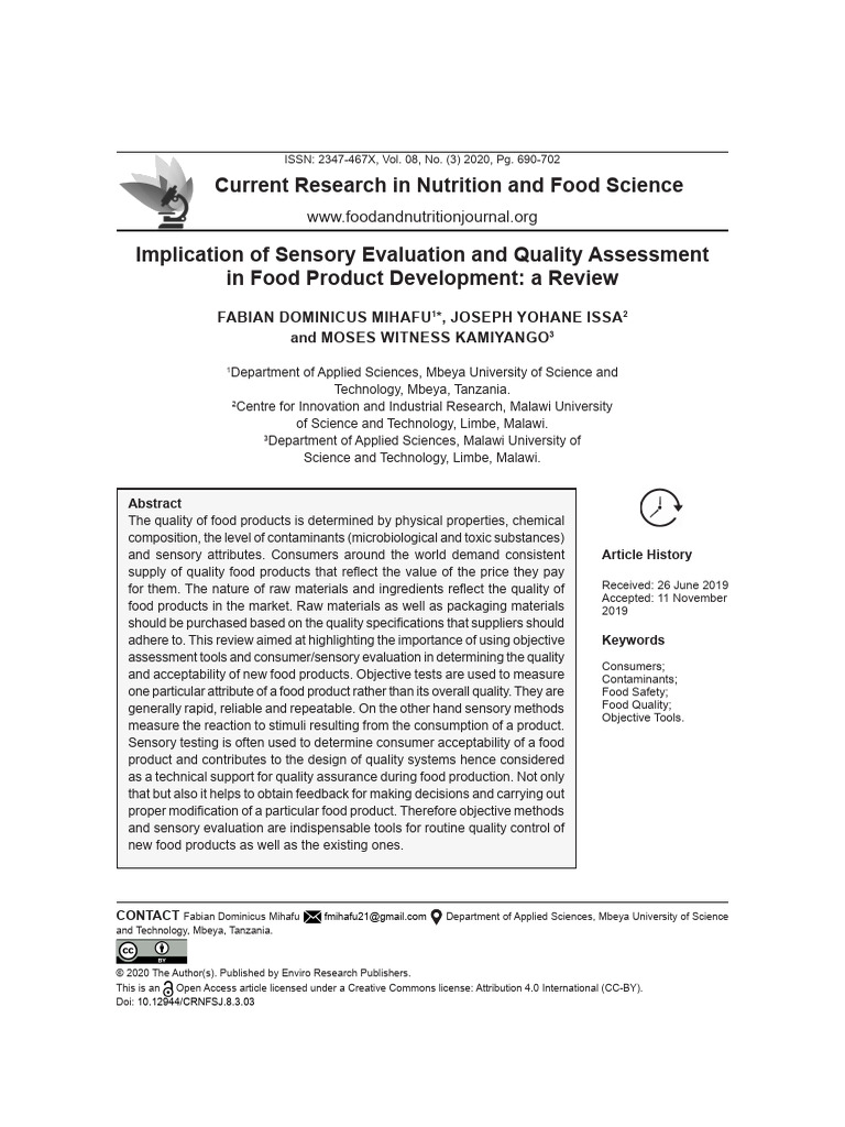 Sensory Evaluation in Food Quality Assessment | PDF | Product (Business ...