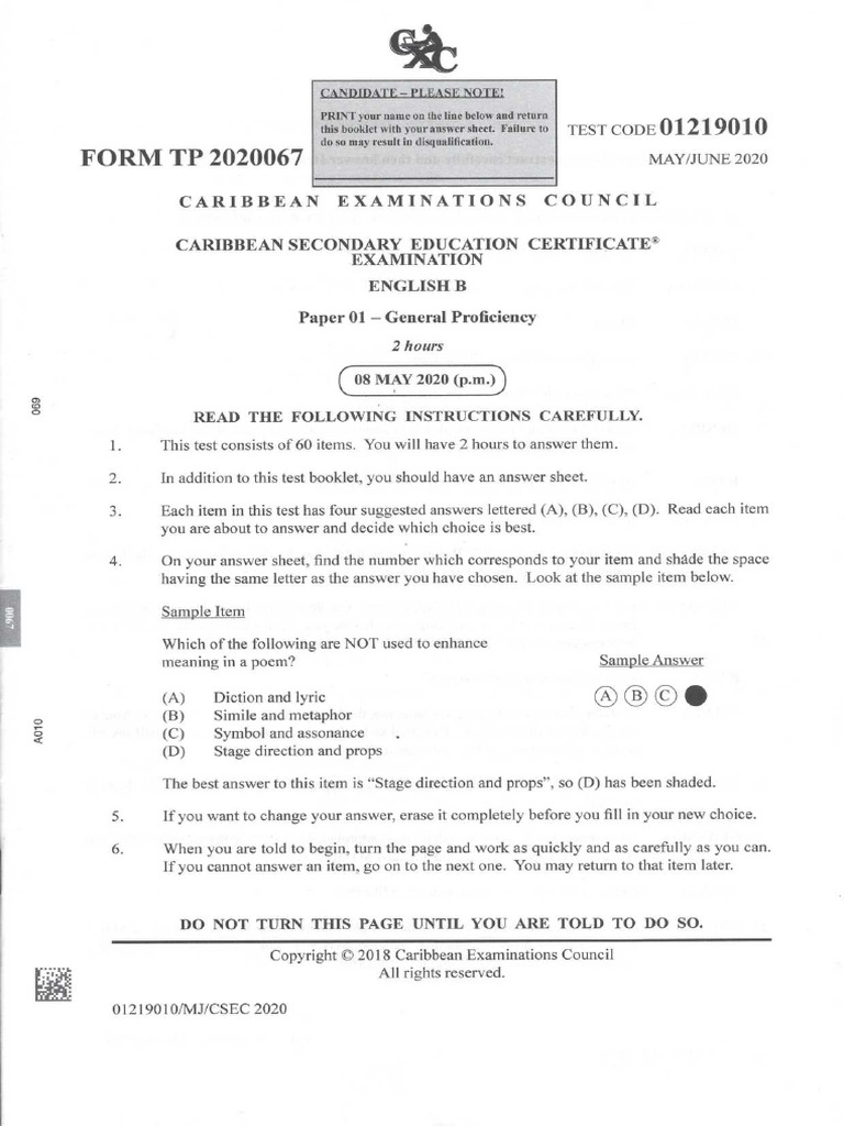 Solutions Csec English B July 2020 P1 Pdf