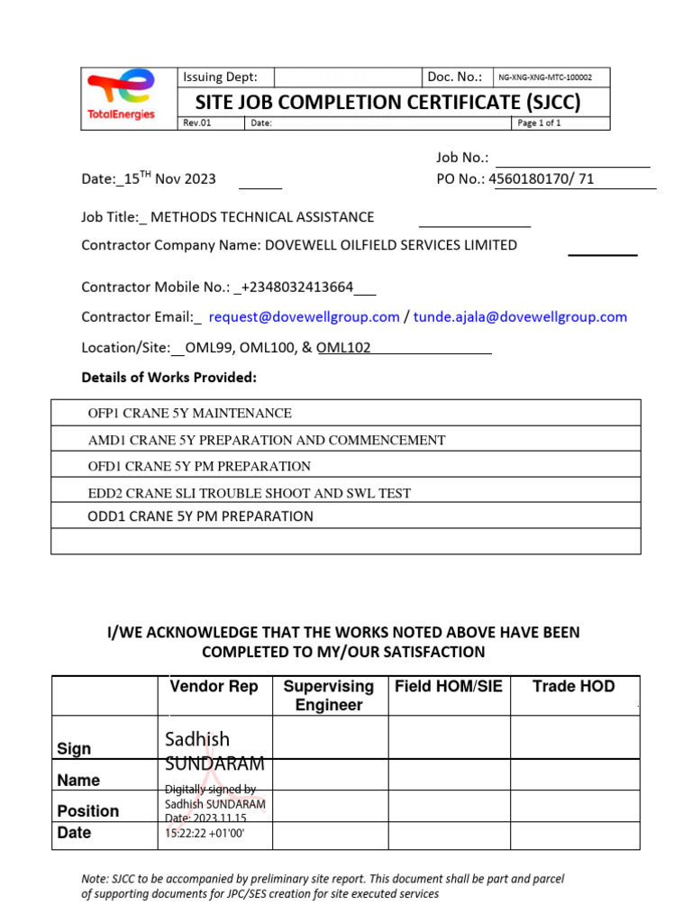 job completion form template word free download