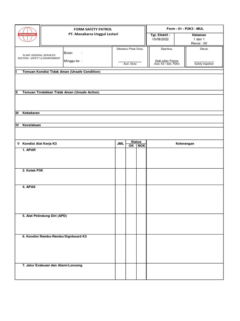 FORM01PGS001.Form Laporan Safety Patrol KEBUN PDF