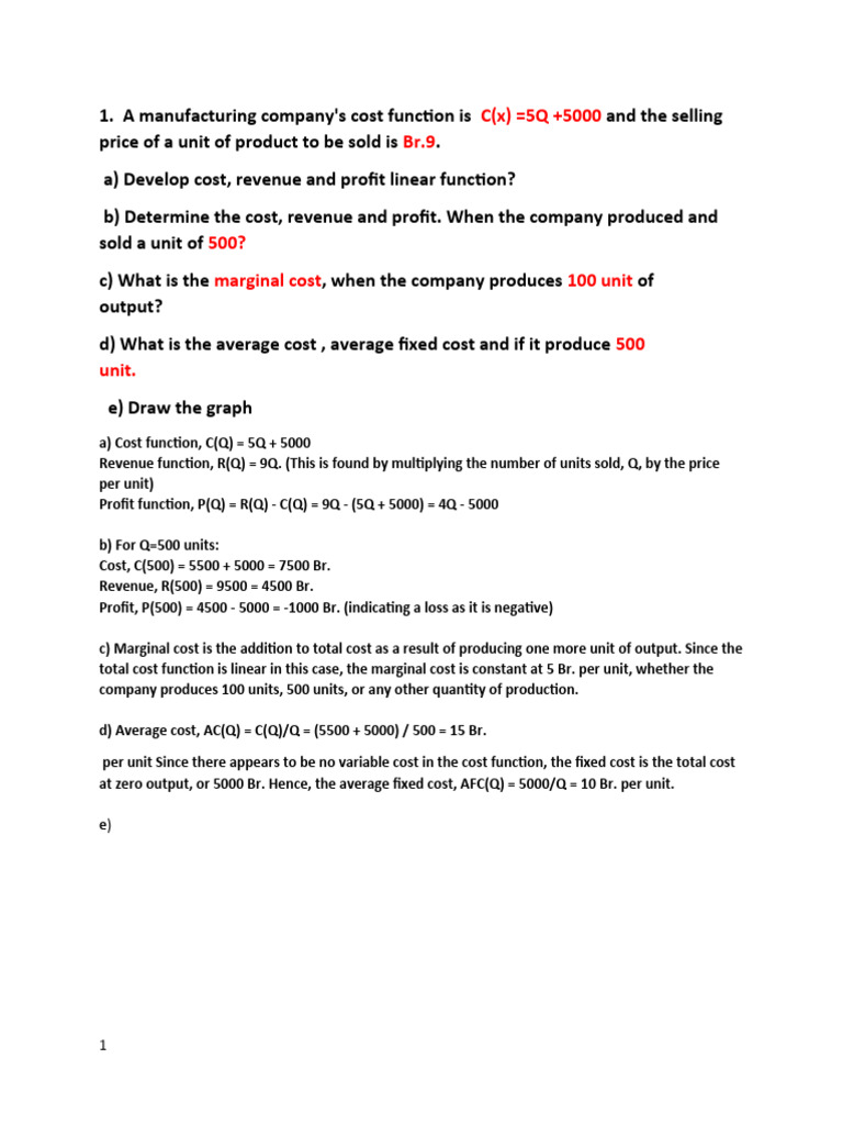 Maths work sheet 1 chapter 1 pdf profit economics marginal cost