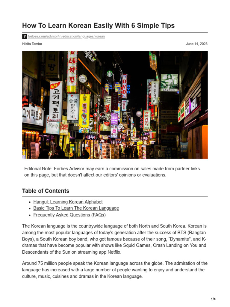 How To Learn Korean Easily With 6 Simple Tips | PDF | Korean Language ...