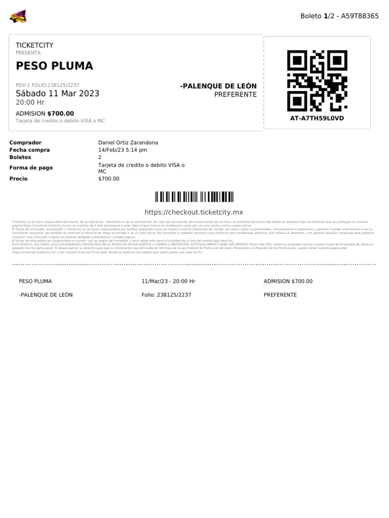 Boletos Peso Pluma PDF Tarjeta de débito Visa Inc.