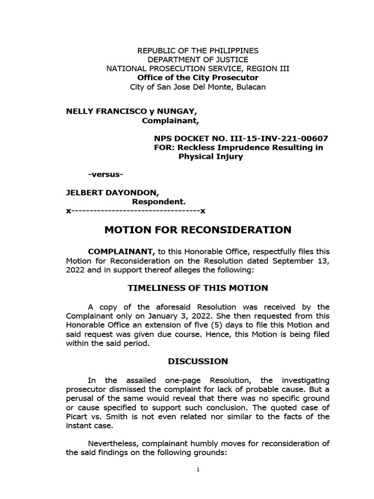 Motion For Reconsideration OCP Decision PDF Driving Public Law