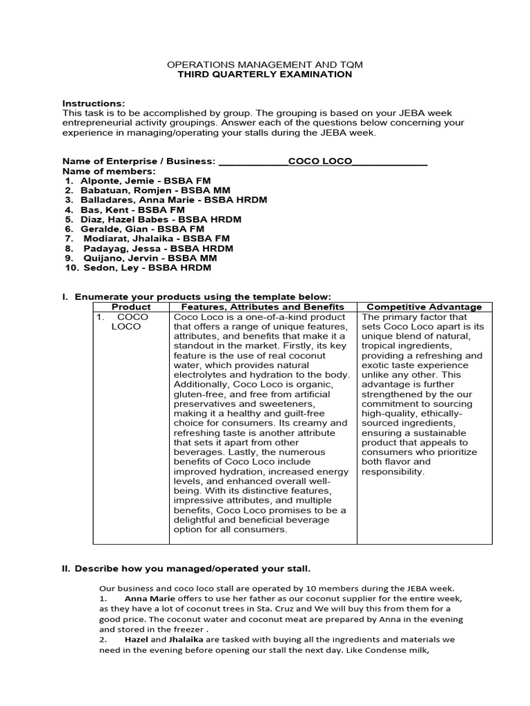 Coco Loco TQM PDF Brand Coconut