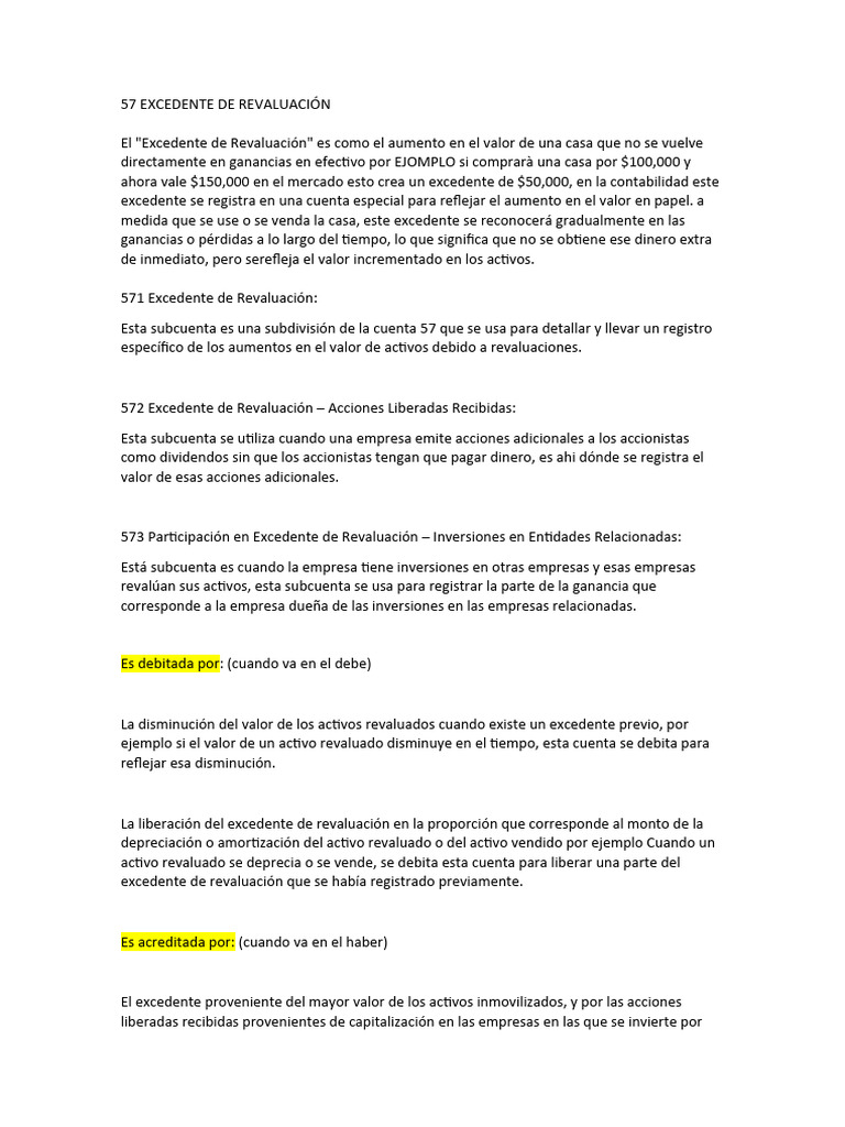Excedente de Revaluación: Conceptos Clave | PDF | Compartir (Finanzas ...