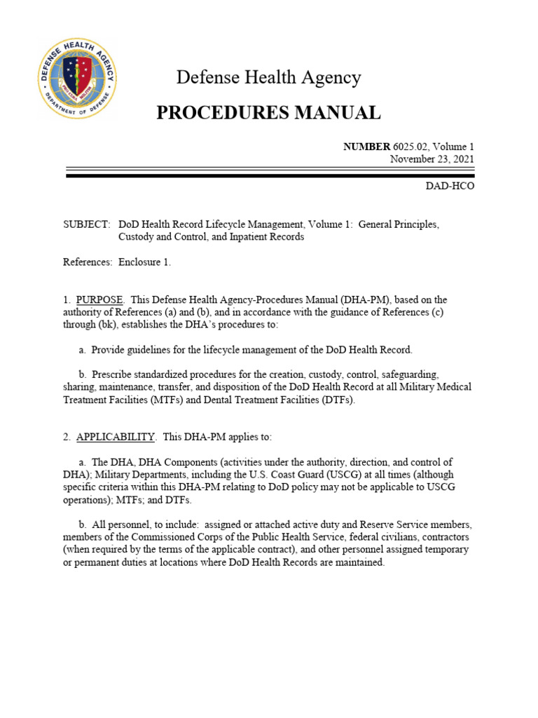 DoD Health Record Management Guide | PDF | Medical Record | Patient
