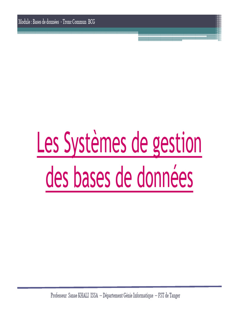 Introduction aux Systèmes de Gestion de Bases | PDF | Bases de données ...